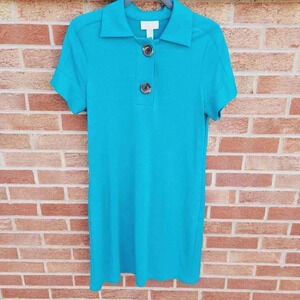 Chico's Shirt Dress Women's Size Medium Teal Knee Length Short Sleeve Pockets